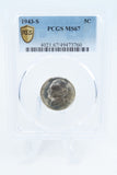 1943-S PCGS MS67 Jefferson War Nickel Business Strike 5C