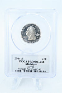 2004-S PCGS PR70DCAM Silver Michigan State Quarter Proof 25C