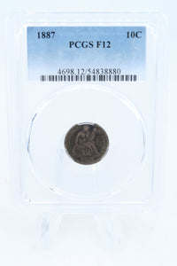 1887-P PCGS F12 Liberty Seated Dime Business Strike 10C