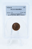 1934-D PCGS MS65RD Lincoln Wheat Cent Business Strike 1C