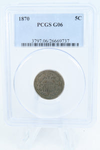 1870-P PCGS G06 Shield Nickel Business Strike 5C