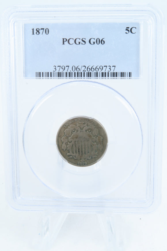 1870-P PCGS G06 Shield Nickel Business Strike 5C
