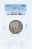 1908-S PCGS F12 Barber Half Dollar Business Strike 50C