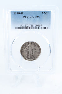 1918-D PCGS VF25 Standling Liberty Quarter Business Strike 25C