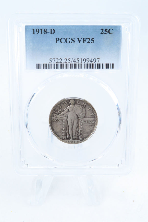 1918-D PCGS VF25 Standling Liberty Quarter Business Strike 25C