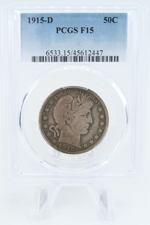 1915-D PCGS F15 Barber Half Dollar Business Strike 50C