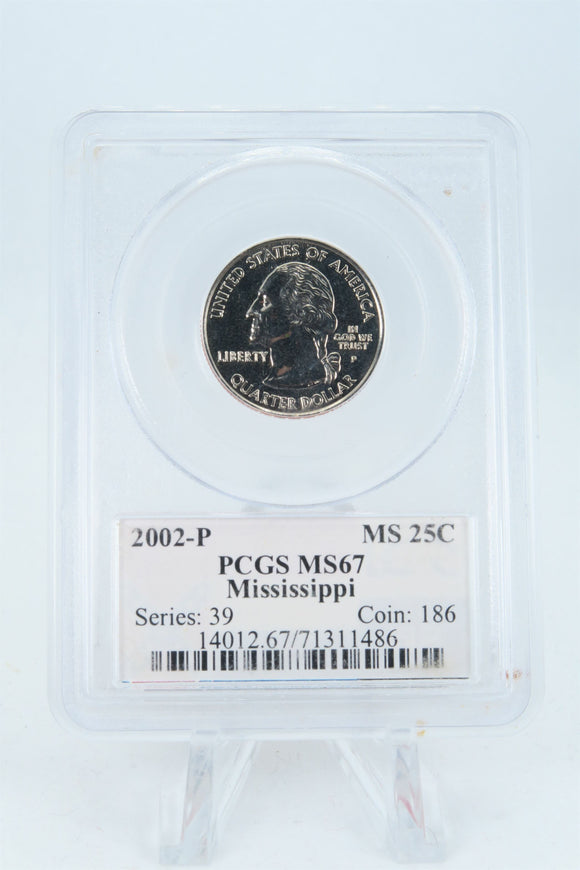 2002-P PCGS MS67 Mississippi State Quarter Business Strike 25C