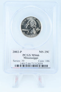 2002-P PCGS MS66 Mississippi State Quarter Business Strike 25C