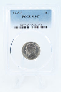 1938-S PCGS MS67 Jefferson Nickel Business Strike 5C