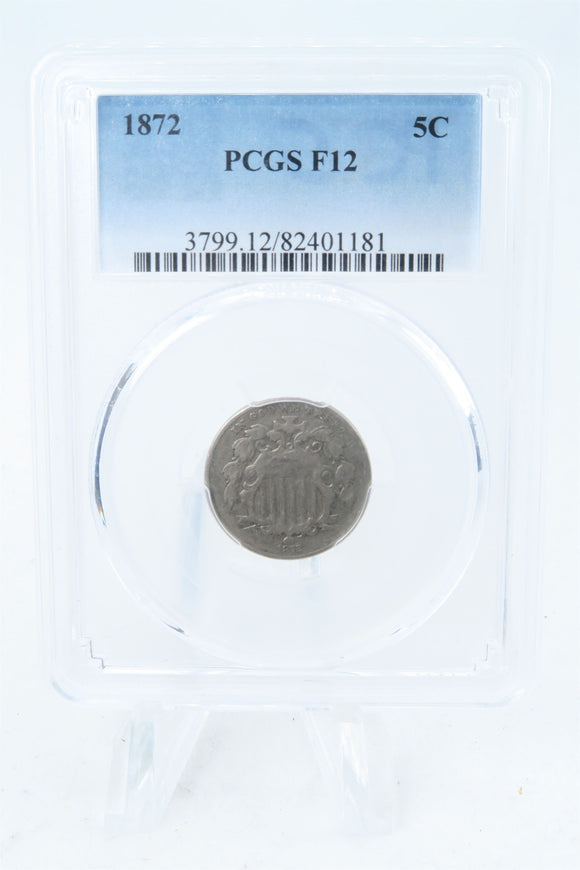 1872-P PCGS F12 Shield Nickel Business Strike 5C