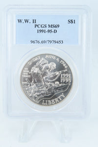 1991-95-D PCGS MS69 World War II Silver Modern Commemorative Dollar