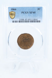 1866-P PCGS XF45BN Two (2) Cent Piece Business Strike 2C