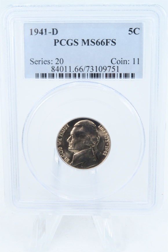 1941-D PCGS MS66FS Jefferson Nickel Full Steps Business Strike 5C