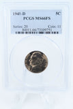 1941-D PCGS MS66FS Jefferson Nickel Full Steps Business Strike 5C