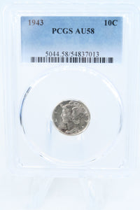 1943-P PCGS AU58 Mercury Dime Business Strike 10C