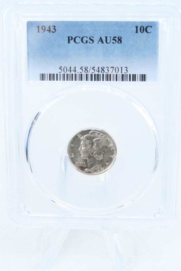 1943-P PCGS AU58 Mercury Dime Business Strike 10C