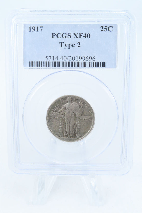 1917-P PCGS XF40 Type 2 Standling Liberty Quarter Business Strike 25C