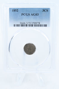 1852-P PCGS AG03 Three (3) Cent Silver Business Strike 3CS