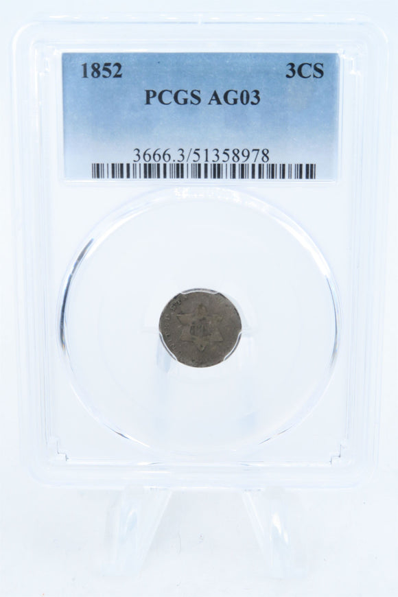 1852-P PCGS AG03 Three (3) Cent Silver Business Strike 3CS