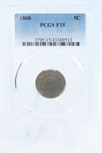 1868-P PCGS F15 Shield Nickel Business Strike 5C