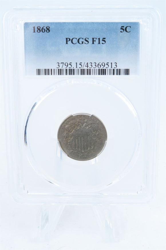 1868-P PCGS F15 Shield Nickel Business Strike 5C