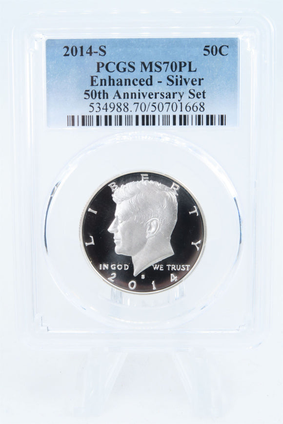 2014-S PCGS MS70PL Enhanced Silver 50th Anniversary Set Kennedy Half Dollar 50C