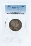 1915-S PCGS F15 Barber Half Dollar Business Strike 50C