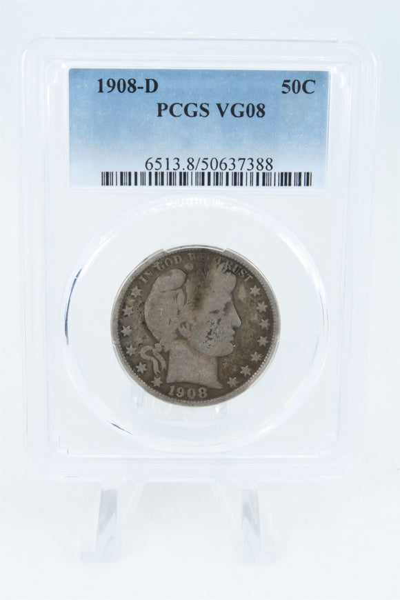 1908-D PCGS VG08 Barber Half Dollar Business Strike 50C