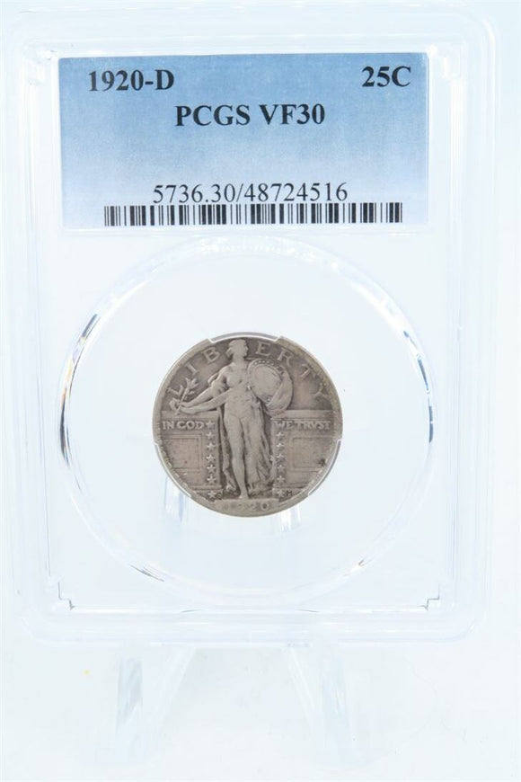 1920-D PCGS VF30 Standling Liberty Quarter Business Strike 25C