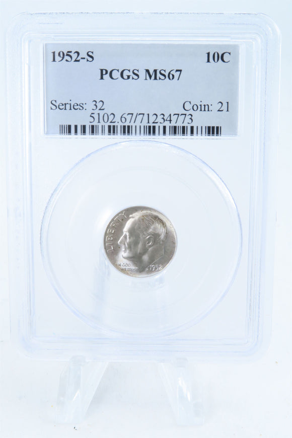 1952-S PCGS MS67 Roosevelt Dime Business Strike 10C