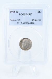 1958-D PCGS MS67 Roosevelt Dime Business Strike 10C