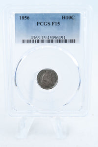 1856-P PCGS F15 Seated Liberty Half Dime Business Strike H10C