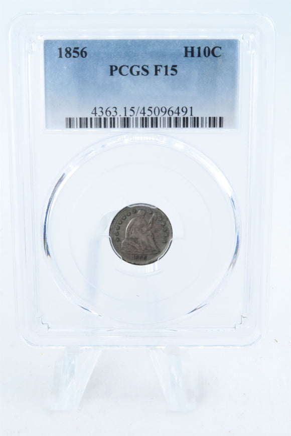 1856-P PCGS F15 Seated Liberty Half Dime Business Strike H10C
