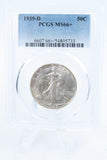 1939-D PCGS MS66+ Walking Liberty Half Dollar Business Strike 50C