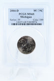 2004-D PCGS MS68 Michigan State Quarter Business Strike 25C