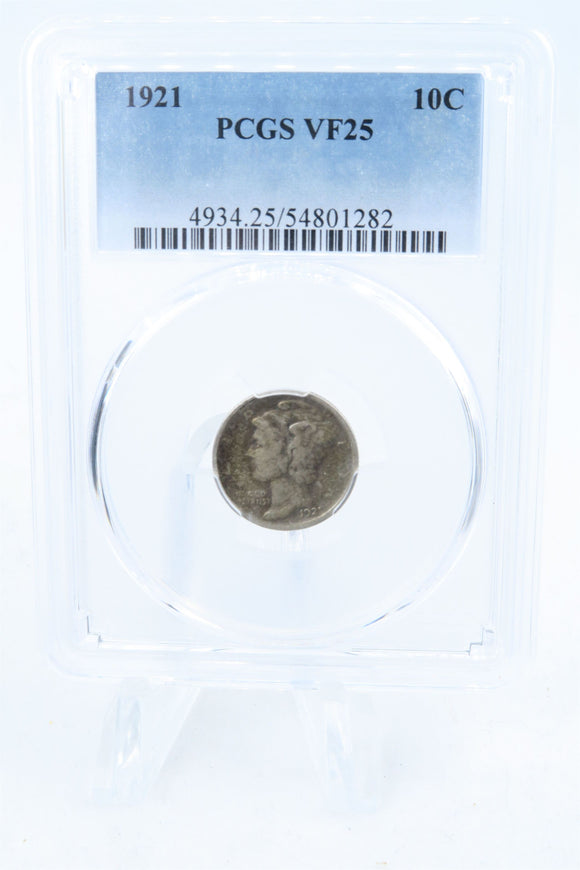 1921-P PCGS VF25 Mercury Dime Business Strike 10C