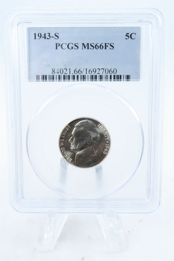 1943-S PCGS MS66FS Jefferson War Nickel Full Steps Business Strike 5C