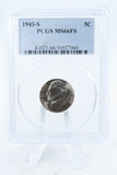 1943-S PCGS MS66FS Jefferson War Nickel Full Steps Business Strike 5C
