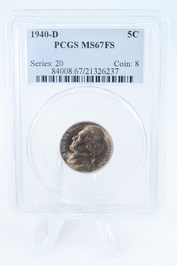 1940-D PCGS MS67FS Jefferson Nickel Full Steps Business Strike 5C