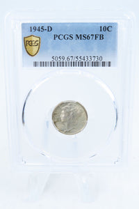 1945-D PCGS MS67FB Mercury Dime Business Strike 10C
