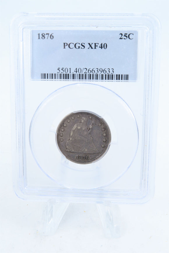 1876-P PCGS XF40 Liberty Seated Quarter Business Strike 25C