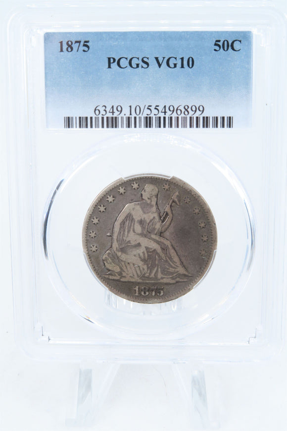 1875-P PCGS VG10 Liberty Seated Half Dollar Business Strike 50C