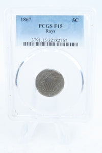1867-P PCGS F15 Shield Nickel Business Strike 5C