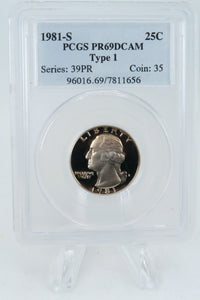 1981-S PCGS PR69DCAM Type 1 Washington Quarter Proof 25C