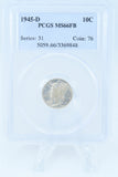 1945-D PCGS MS66FB Mercury Dime Business Strike 10C