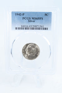 1942-P PCGS MS65FS Type 2 Jefferson War Nickel Full Steps Business Strike 5C