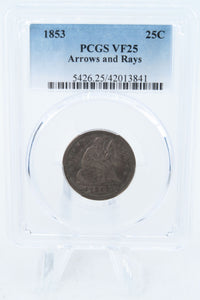 1853-P PCGS VF25 Liberty Seated Quarter Business Strike 25C