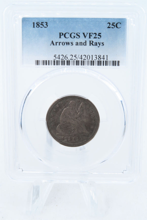 1853-P PCGS VF25 Liberty Seated Quarter Business Strike 25C