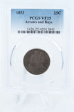 1853-P PCGS VF25 Liberty Seated Quarter Business Strike 25C