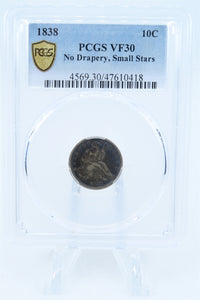 1838-P PCGS VF30 Small Stars Liberty Seated Dime Business Strike 10C